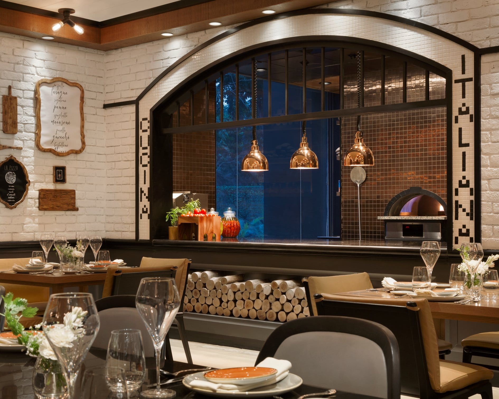 The restaurants design reflects sleek lines and warm tones